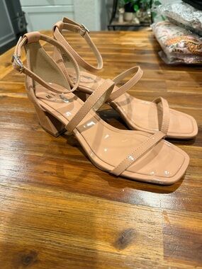 Mix No 6 Nude Patent Square-Toe Block Heel Sandals